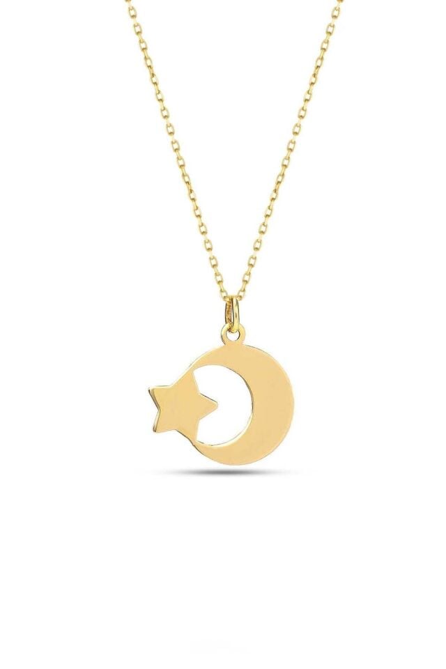 Kadın 14 Ayar Altın Ay Yıldız Kolye