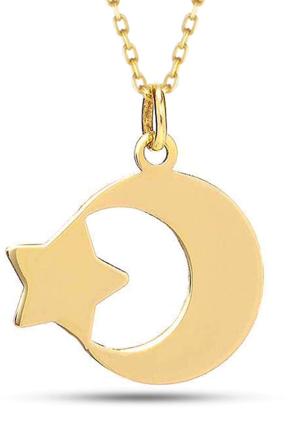 Kadın 14 Ayar Altın Ay Yıldız Kolye
