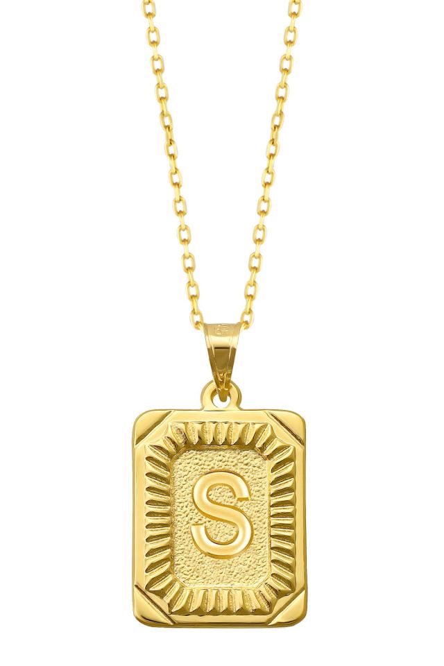Moom Mücevherat Kadın 14 Ayar Altın Kare Harf Kolye A & Z Harfi Altın Kolye Zincirli Harf Kolye 42 Cm S