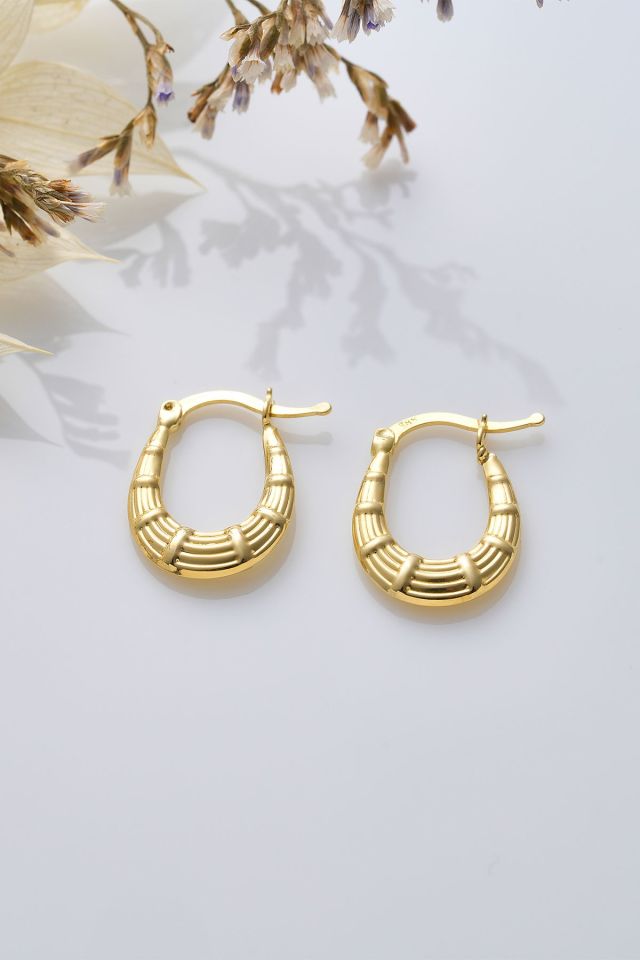 14 Ayar Altın Desenli U Küpe