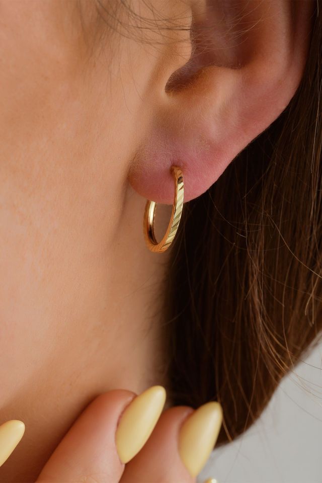 14 Ayar Altın Desenli Gizli Kilit Halka Küpe