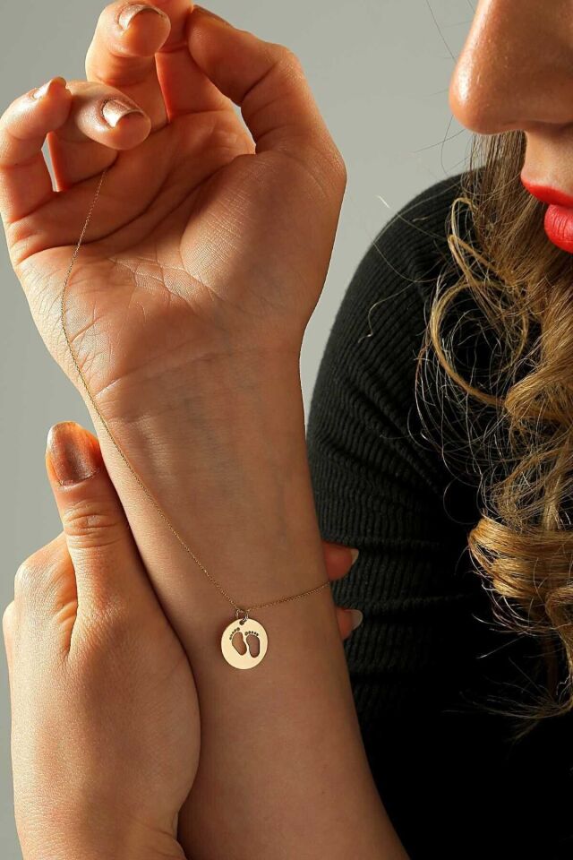 Kadın 14 Ayar Altın Bebek Ayak Izi Kolye