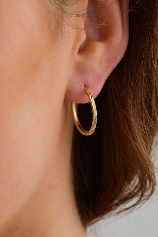 14 Ayar Altın Desenli Gizli Kilit Halka Küpe