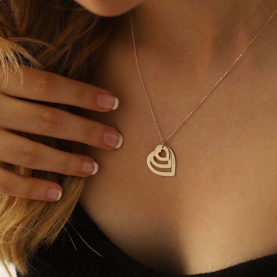 Moom Mücevherat Kadın 14 Ayar Altın Kalp Kolye ''45 cm''