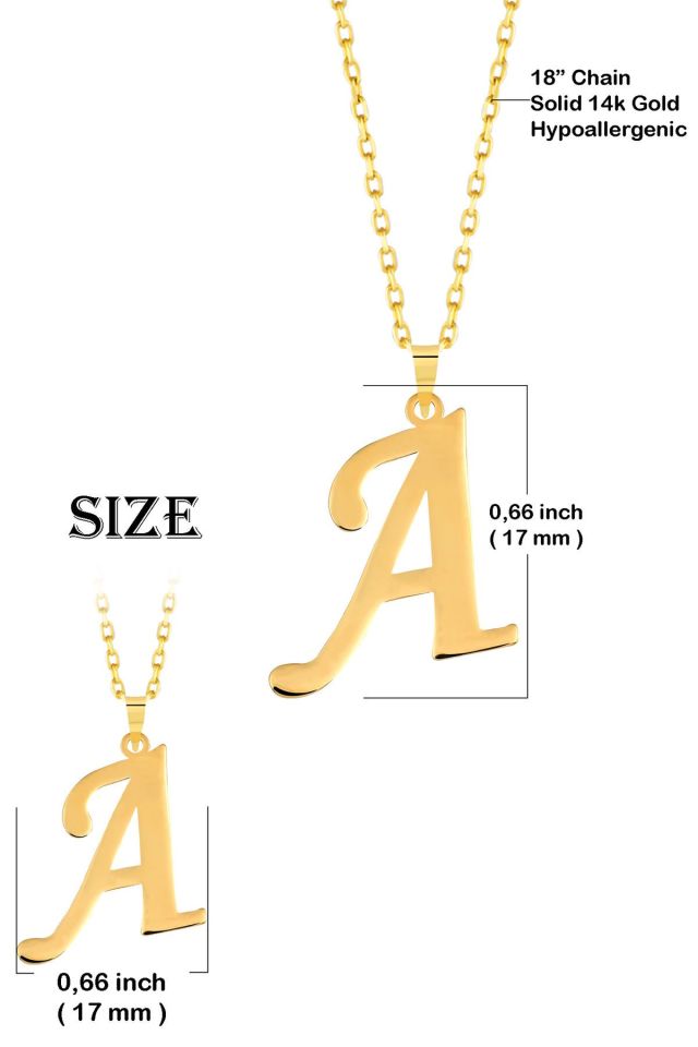 MOOM MÜCEVHERAT Kadın 14 Ayar Altın Harf Kolye El işi A & Z Harfi Altın Kolye Zincirli Harf Kolye 42 Cm A