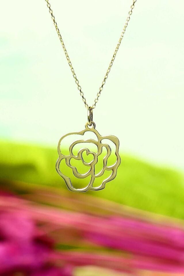 Kadın Altın Origami Gül Kolye 14 Ayar