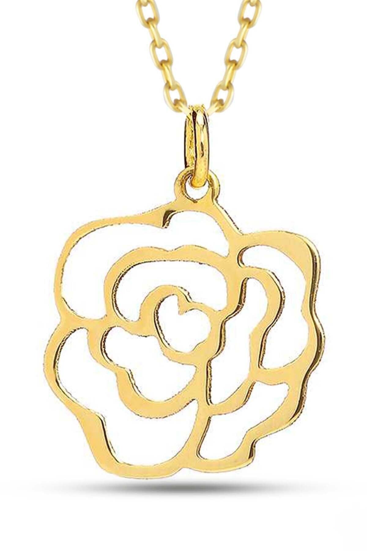 Kadın Altın Origami Gül Kolye 14 Ayar