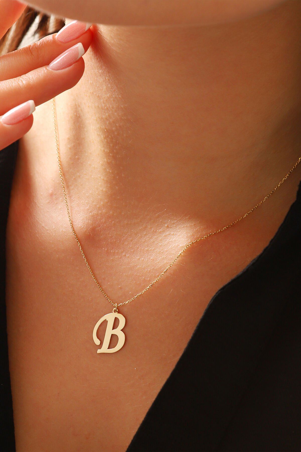 MOOM MÜCEVHERAT Kadın 14 Ayar Altın Harf Kolye El işi A & Z Harfi Altın Kolye Zincirli Harf Kolye 42 Cm B