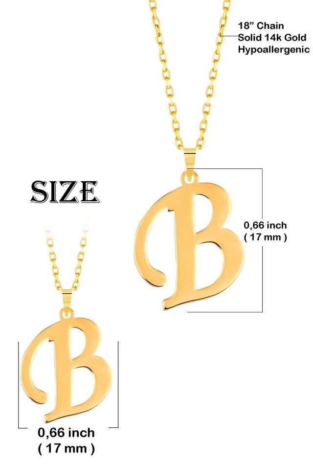 MOOM MÜCEVHERAT Kadın 14 Ayar Altın Harf Kolye El işi A & Z Harfi Altın Kolye Zincirli Harf Kolye 42 Cm B