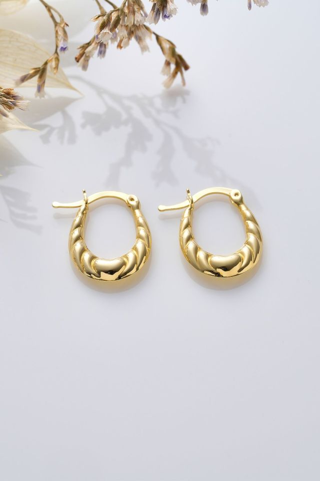 14 Ayar Altın Kalp Desenli U Küpe