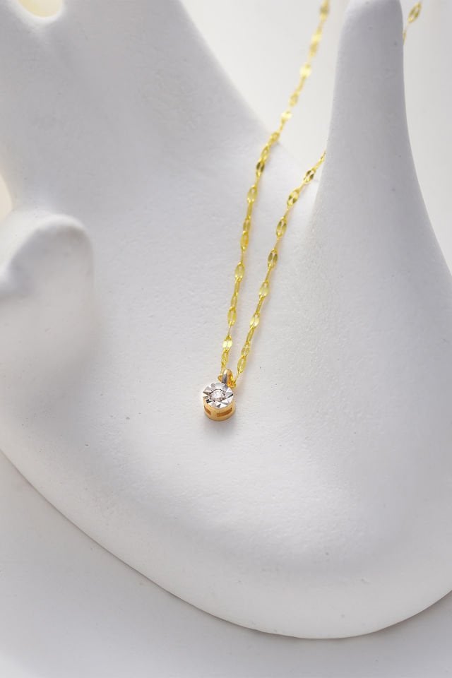 14 Ayar Altın Aynalı Zincir Pırlanta Kolye (40CM,45CM,50CM,55CM,60CM)