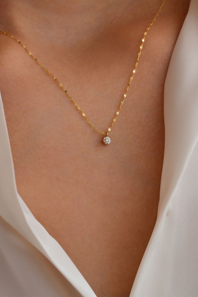 14 Ayar Altın Aynalı Zincir Pırlanta Kolye (40CM,45CM,50CM,55CM,60CM)