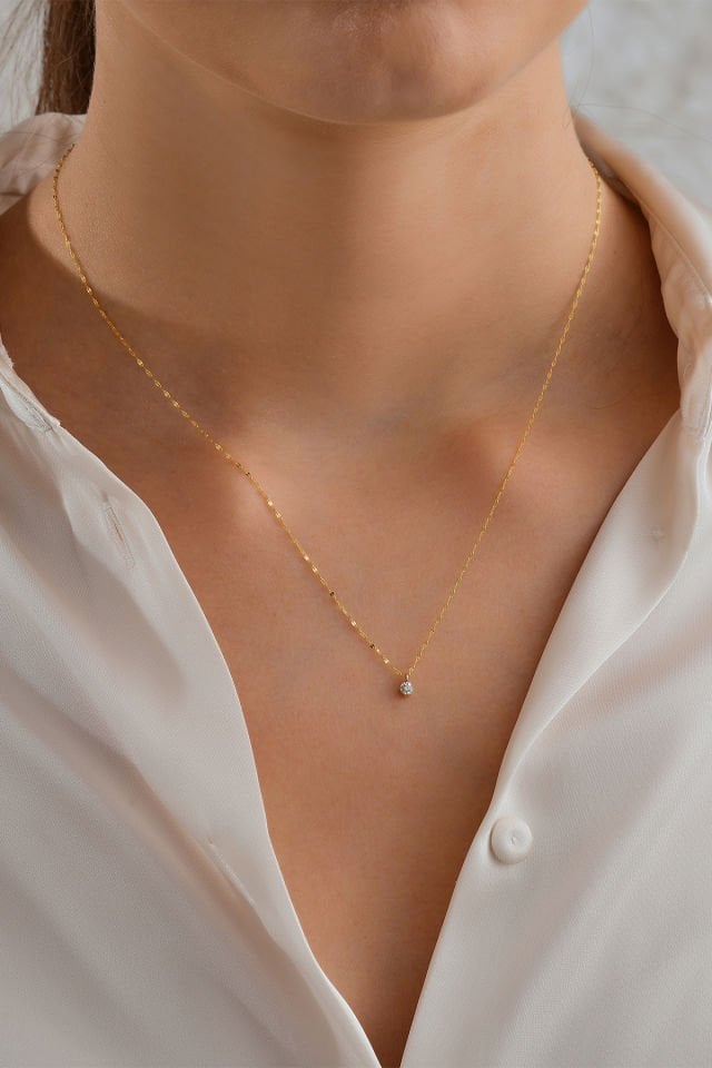 14 Ayar Altın Aynalı Zincir Pırlanta Kolye (40CM,45CM,50CM,55CM,60CM)