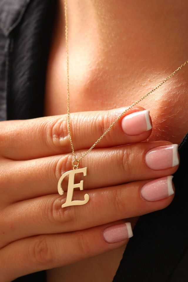 MOOM MÜCEVHERAT Kadın 14 Ayar Altın Harf Kolye El işi A & Z Harfi Altın Kolye Zincirli Harf Kolye 42 Cm E