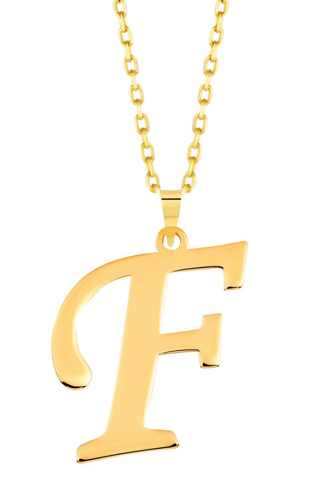 MOOM MÜCEVHERAT Kadın 14 Ayar Altın Harf Kolye El işi A & Z Harfi Altın Kolye Zincirli Harf Kolye 42 Cm F
