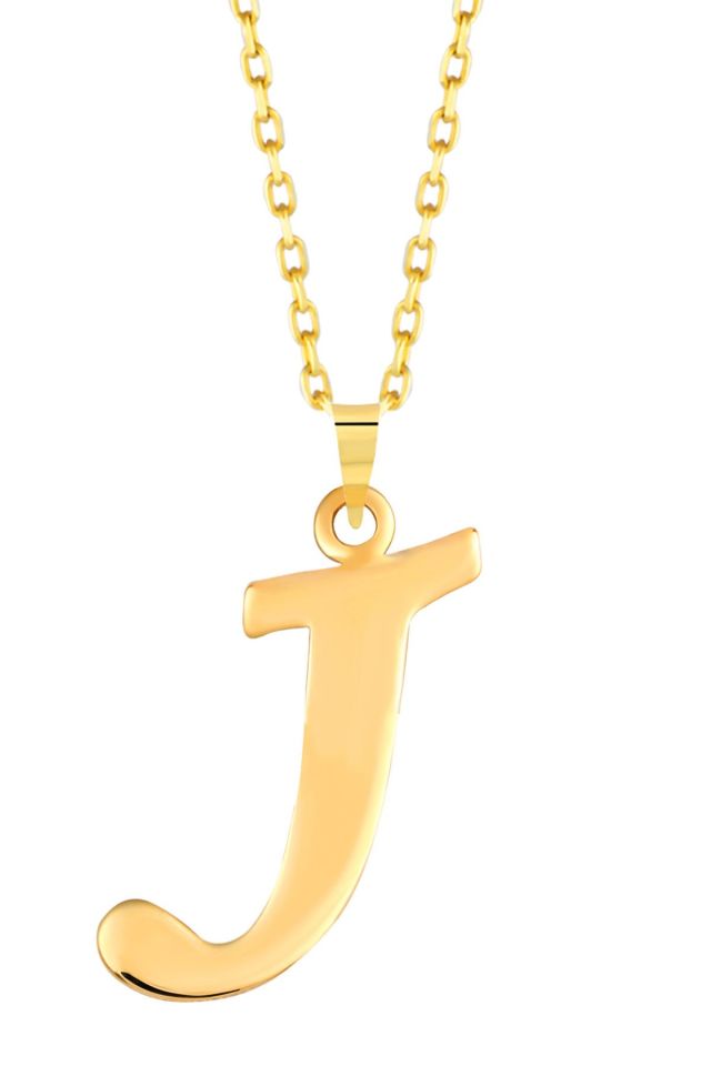MOOM MÜCEVHERAT Kadın 14 Ayar Altın Harf Kolye El işi A & Z Harfi Altın Kolye Zincirli Harf Kolye 42 Cm J