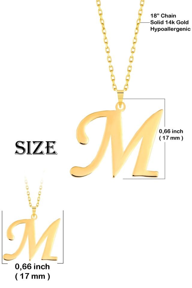 MOOM MÜCEVHERAT Kadın 14 Ayar Altın Harf Kolye El işi A & Z Harfi Altın Kolye Zincirli Harf Kolye 42 Cm M