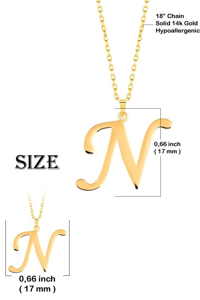 MOOM MÜCEVHERAT Kadın 14 Ayar Altın Harf Kolye El işi A & Z Harfi Altın Kolye Zincirli Harf Kolye 42 Cm N