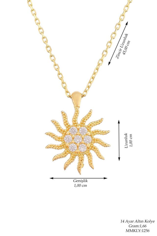 Kadın 14 Ayar Altın Minimal Taşlı Güneş Kolye