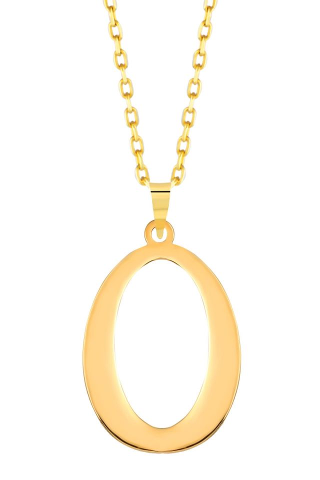 MOOM MÜCEVHERAT Kadın 14 Ayar Altın Harf Kolye El işi A & Z Harfi Altın Kolye Zincirli Harf Kolye 42 Cm O