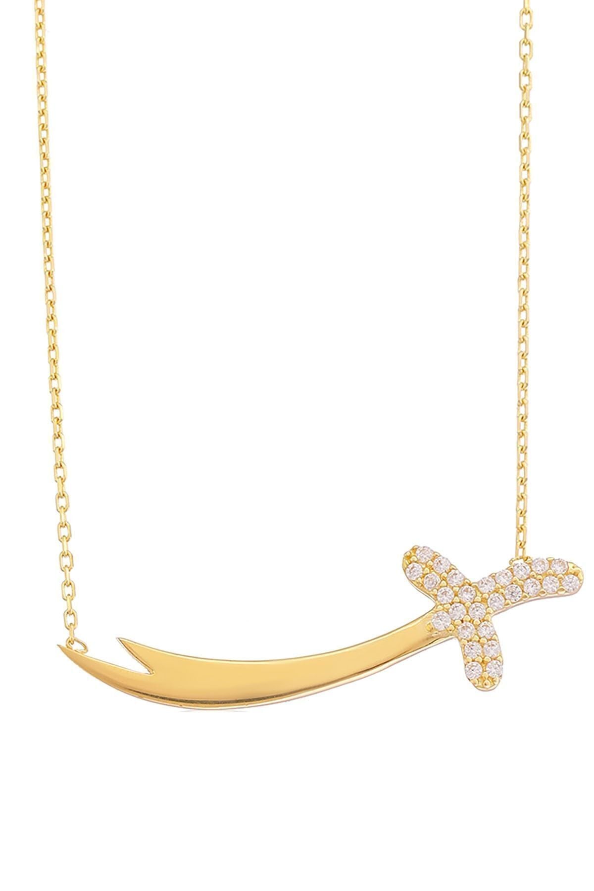 Kadın 14 Ayar Altın Taşlı Zülfikar Kolye