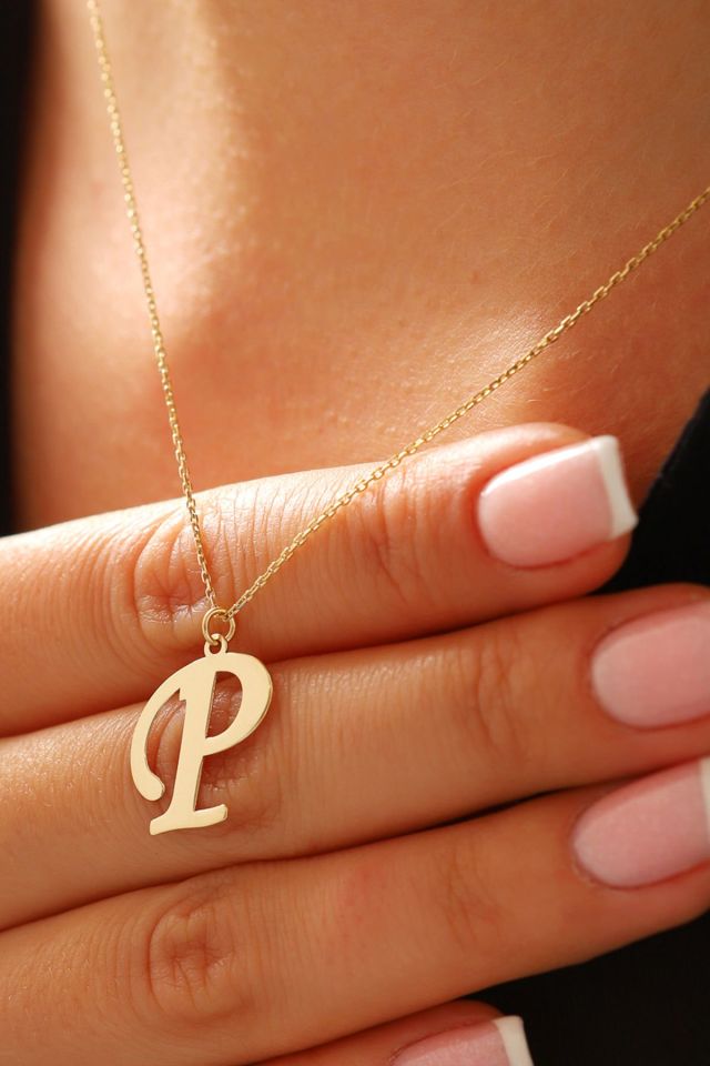 MOOM MÜCEVHERAT Kadın 14 Ayar Altın Harf Kolye El işi A & Z Harfi Altın Kolye Zincirli Harf Kolye 42 Cm P