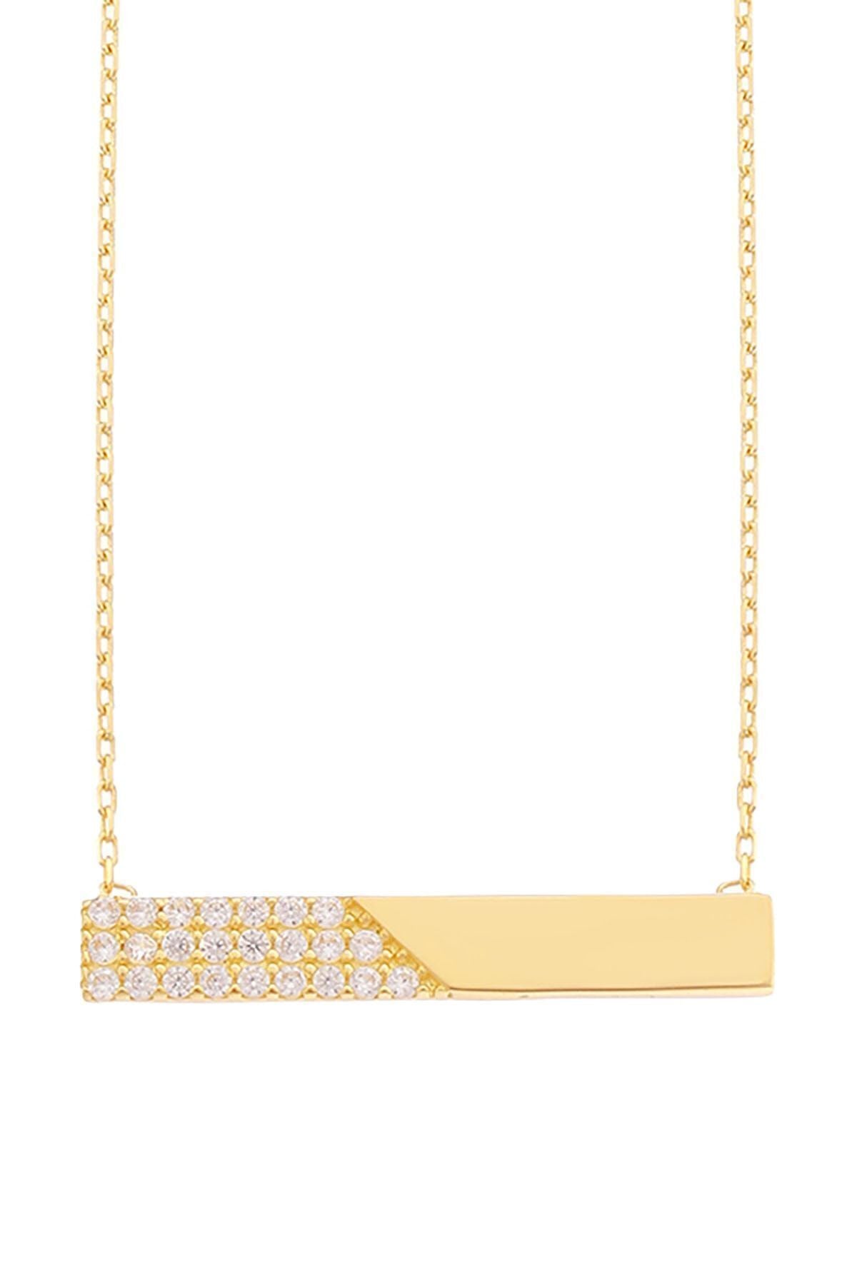 Kadın 14 Ayar Altın Fantezi Taşlı Plaka Kolye