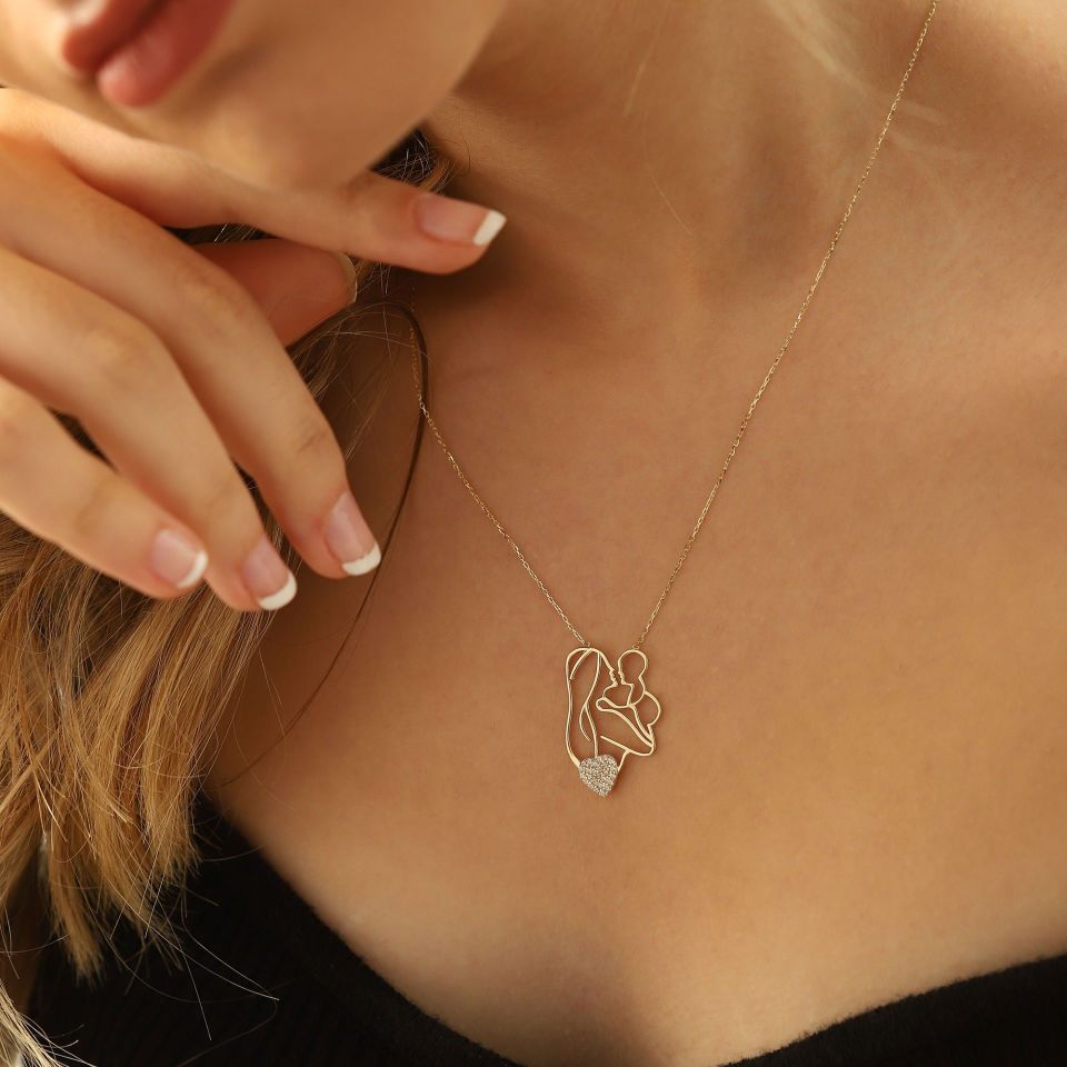 Moom Mücevherat Kadın 14 Ayar Altın Anne Çoçuk Kolye ''45 cm''