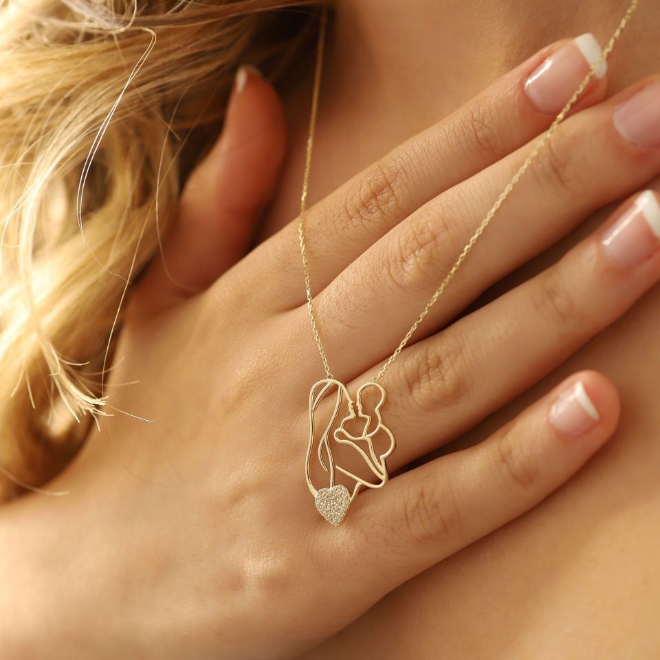 Moom Mücevherat Kadın 14 Ayar Altın Anne Çoçuk Kolye ''45 cm''