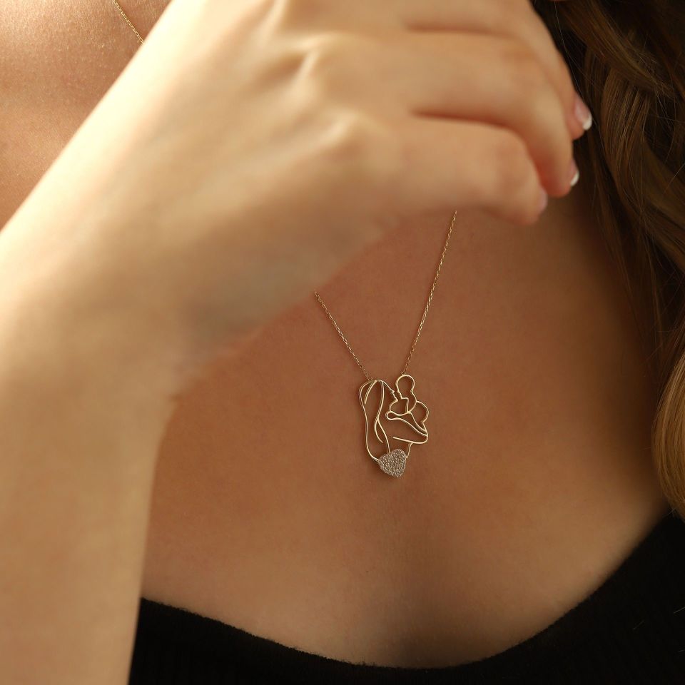 Moom Mücevherat Kadın 14 Ayar Altın Anne Çoçuk Kolye ''45 cm''