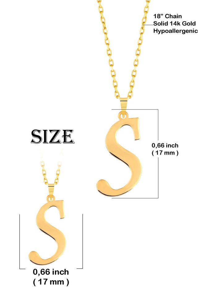 MOOM MÜCEVHERAT Kadın 14 Ayar Altın Harf Kolye El işi A & Z Harfi Altın Kolye Zincirli Harf Kolye 42 Cm S
