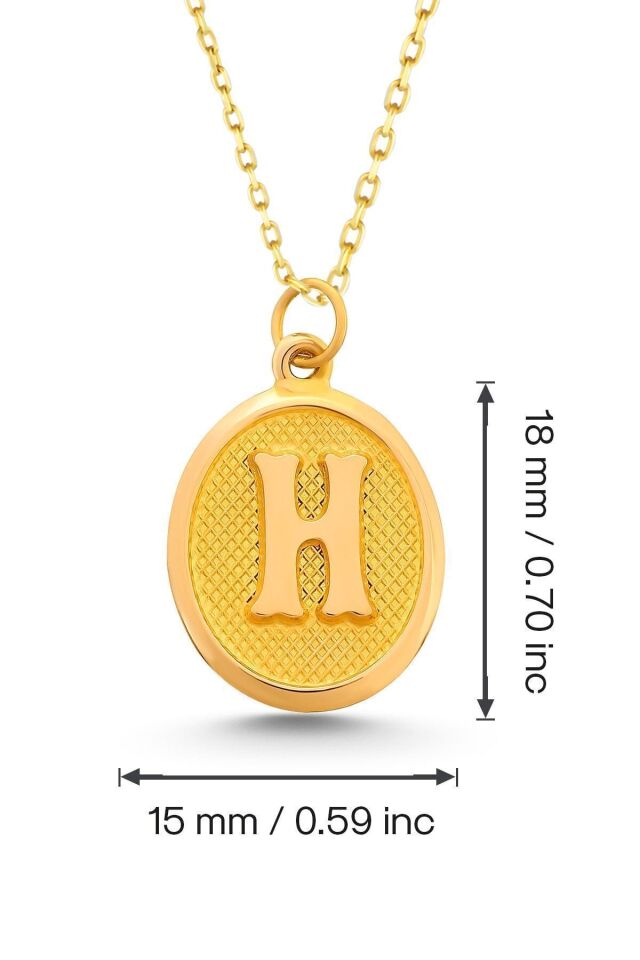 14 Ayar Altın Nostaljik Oval Harfli Zincirli Kolye H - 50 Cm