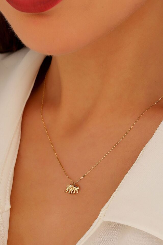 Kadın 14 Ayar Altın Minimal Fil Şans Kolyesi