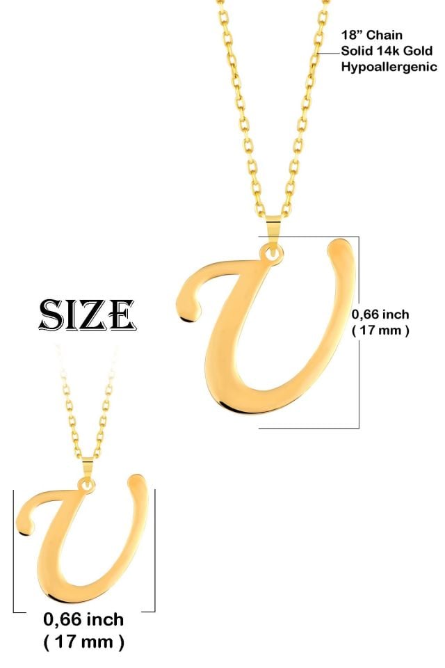 MOOM MÜCEVHERAT Kadın 14 Ayar Altın Harf Kolye El işi A & Z Harfi Altın Kolye Zincirli Harf Kolye 42 Cm U