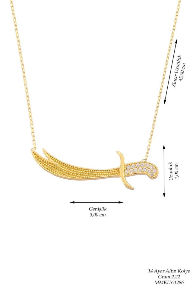 Kadın 14 Ayar Altın Taşlı Zülfikar Kolye