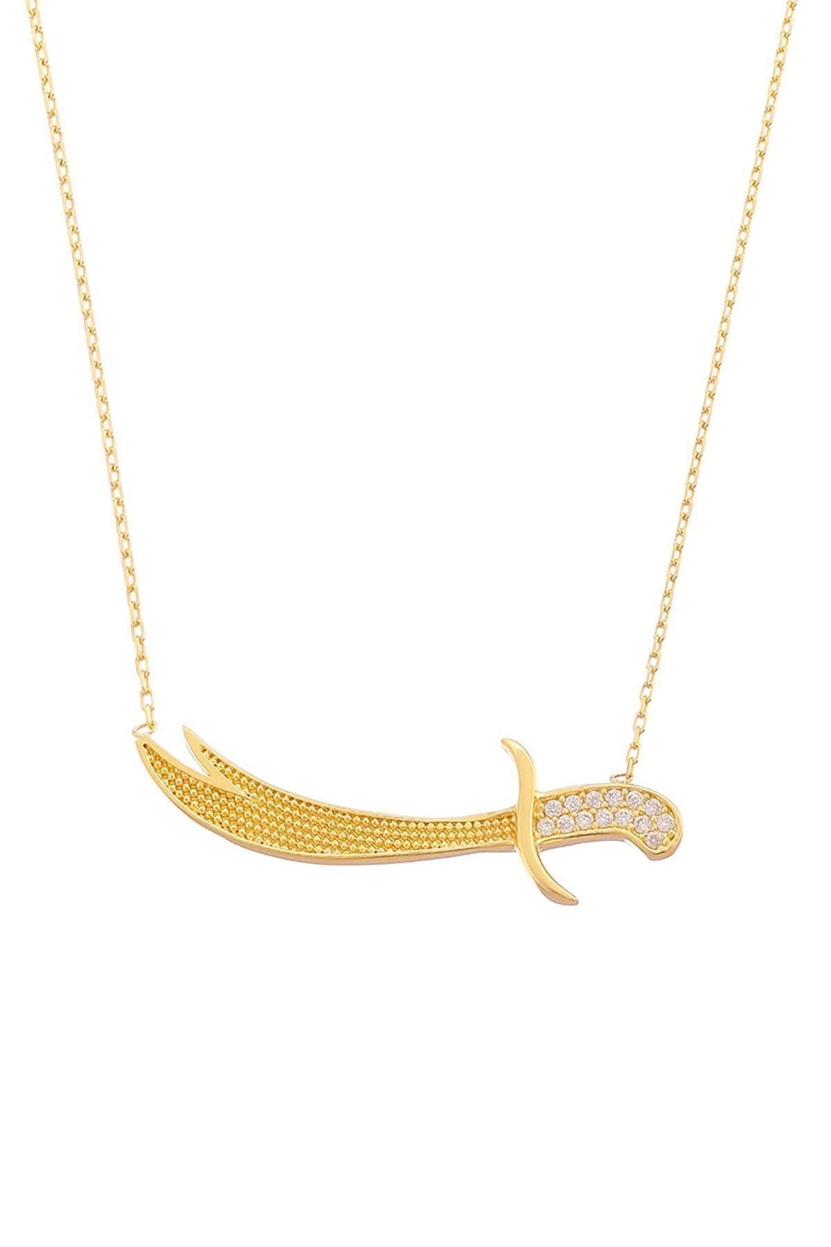 Kadın 14 Ayar Altın Taşlı Zülfikar Kolye