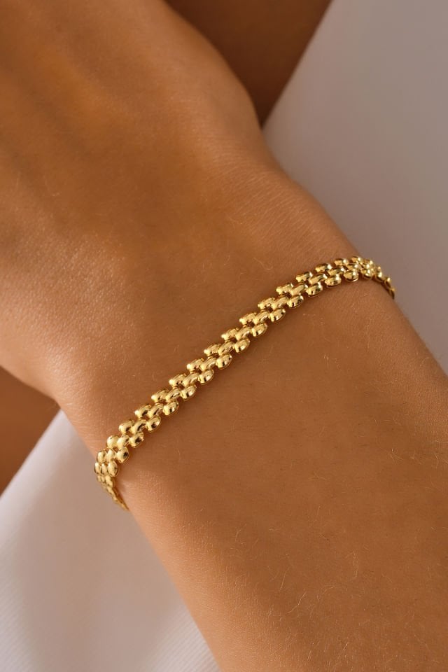 MOOM MÜCEVHERAT 14 Ayar Altın Hasır Örme Bileklik (16cm,17cm,18cm,19cm,20cm,21cm)