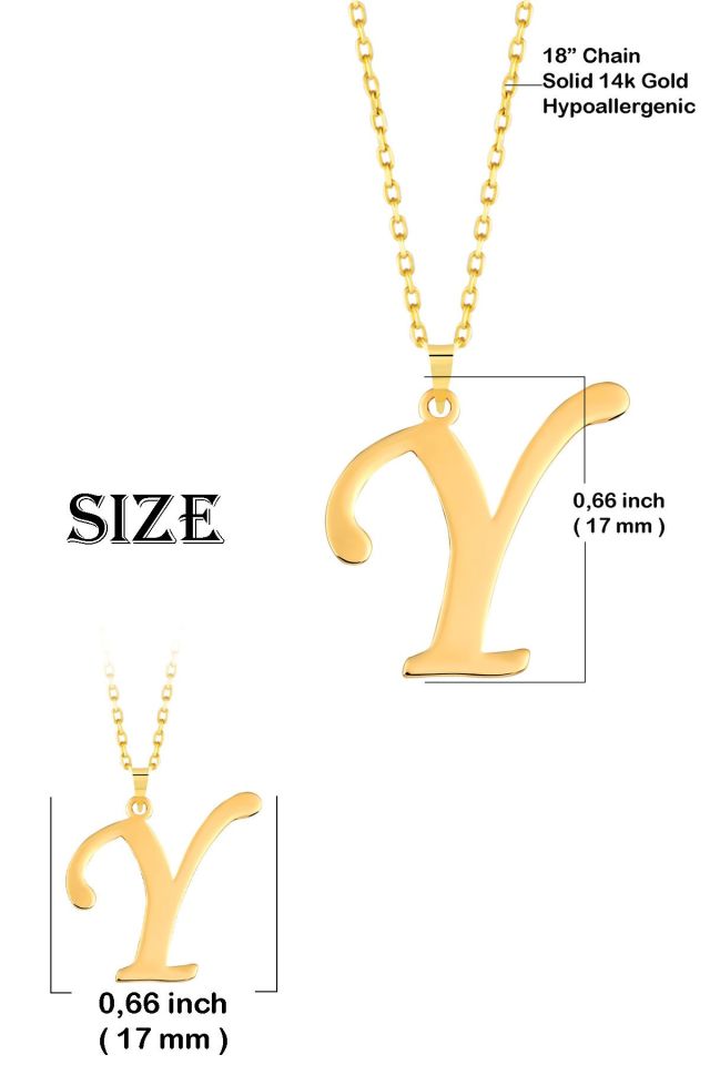MOOM MÜCEVHERAT Kadın 14 Ayar Altın Harf Kolye El işi A & Z Harfi Altın Kolye Zincirli Harf Kolye 42 Cm Y