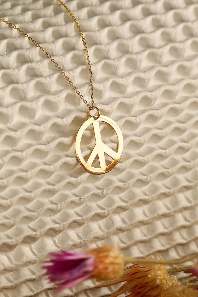 Kadın Sarı 14 Ayar Altın Elişi Özgürlük ve Barış Kolye