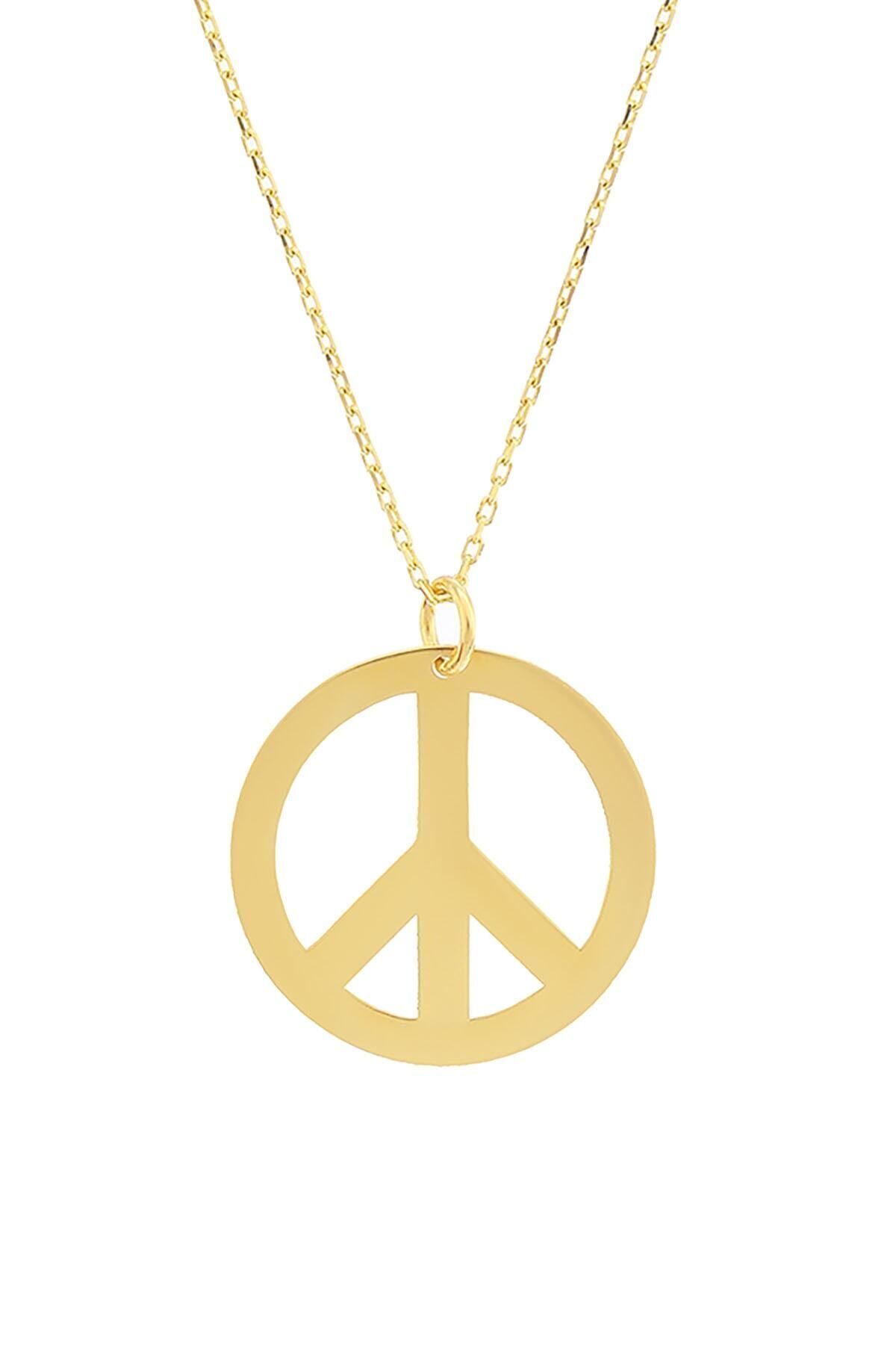 Kadın Sarı 14 Ayar Altın Elişi Özgürlük ve Barış Kolye