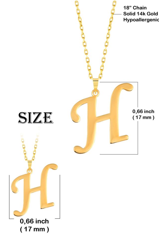 MOOM MÜCEVHERAT Kadın 14 Ayar Altın Harf Kolye El işi A & Z Harfi Altın Kolye Zincirli Harf Kolye 42 Cm H