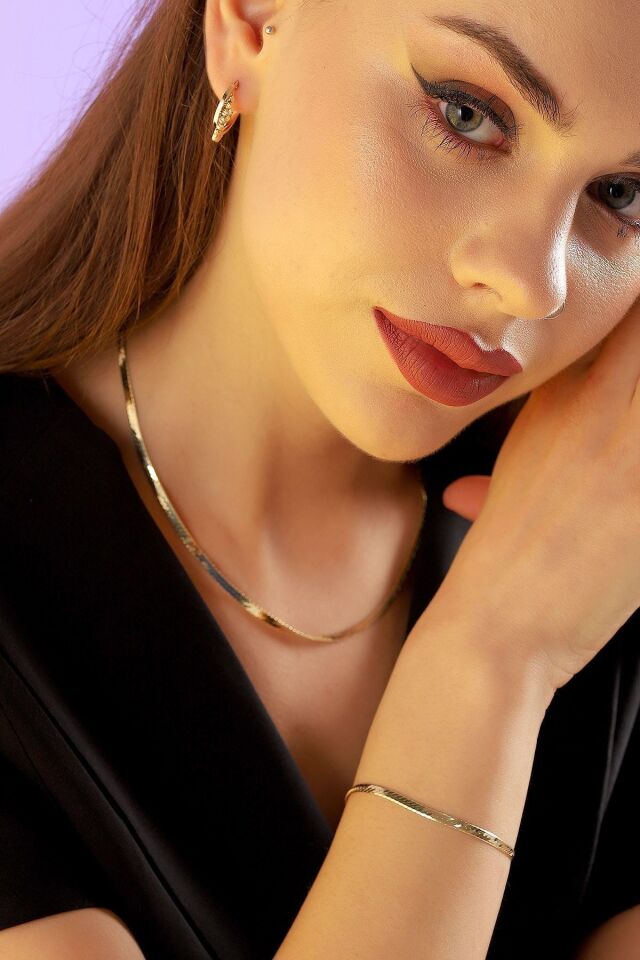 Kadın 14 Ayar Altın Geniş Italyan Ezme Zincir