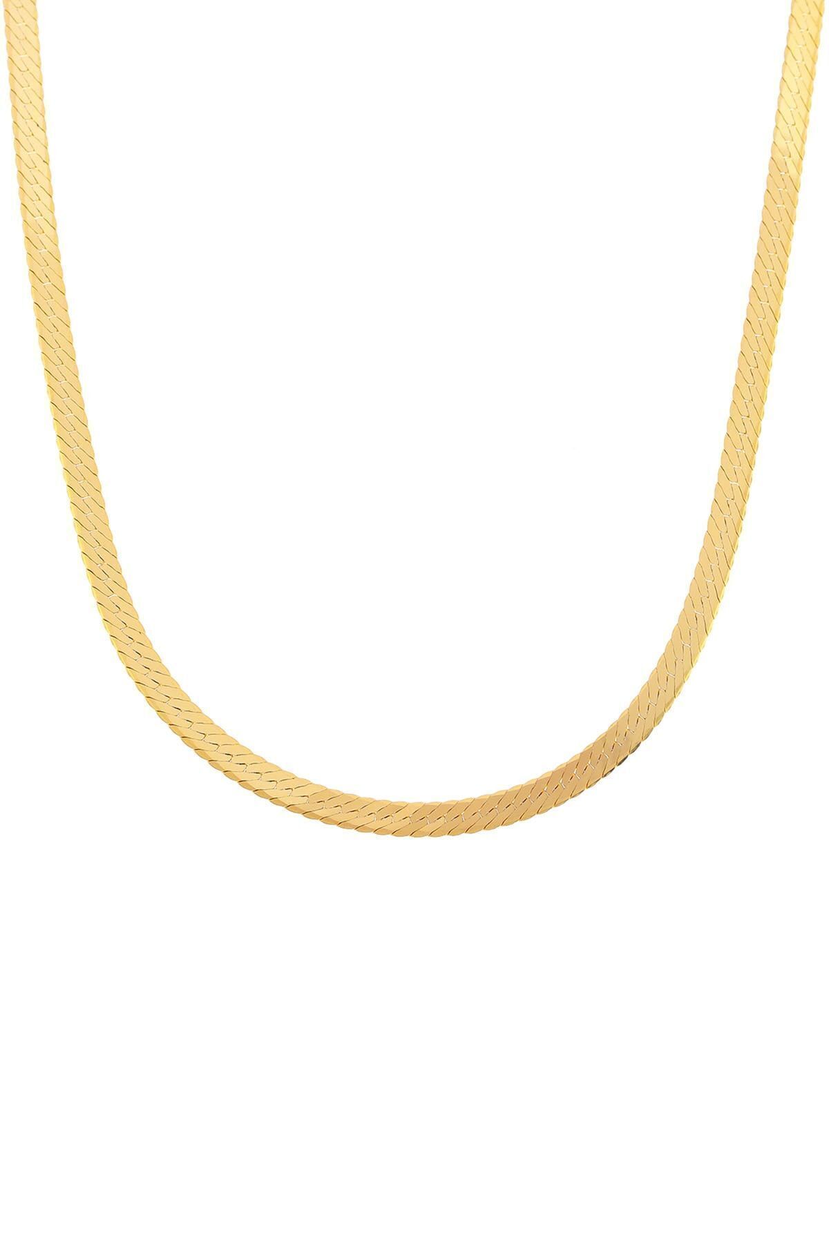 Kadın 14 Ayar Altın Geniş Italyan Ezme Zincir