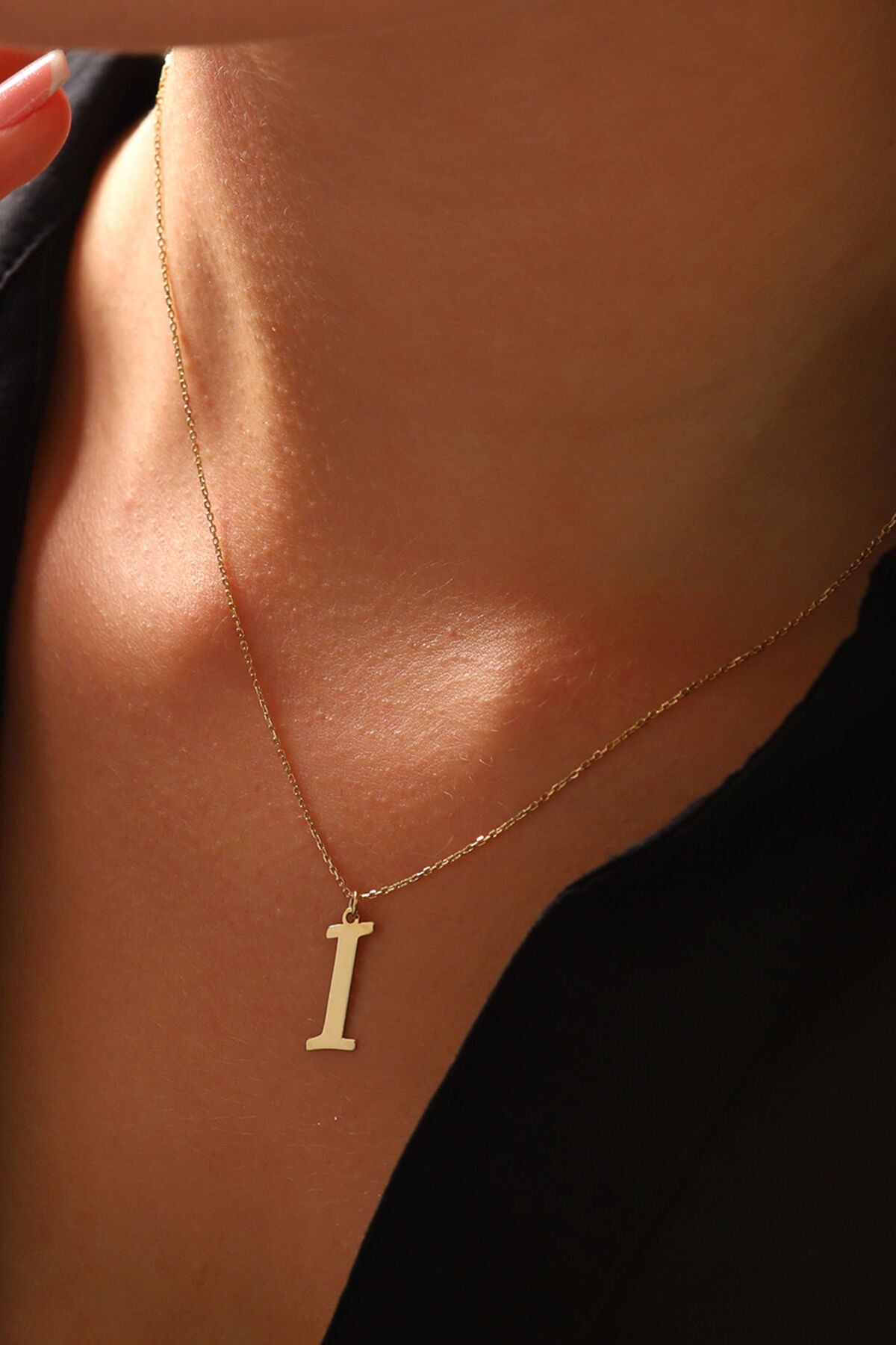 MOOM MÜCEVHERAT Kadın 14 Ayar Altın Harf Kolye El işi A & Z Harfi Altın Kolye Zincirli Harf Kolye 42 Cm I