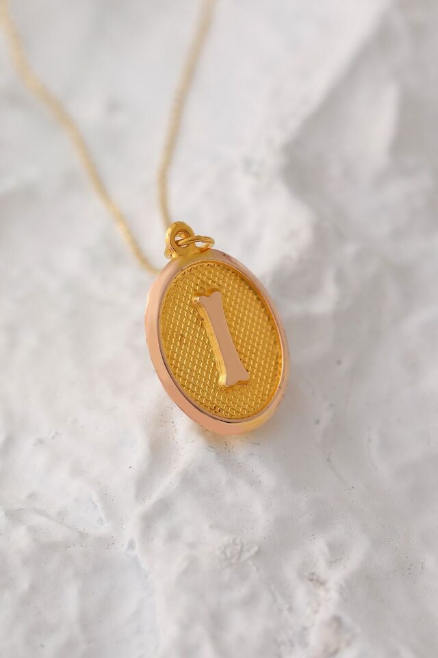 14 Ayar Altın Nostaljik Oval Harfli Zincirli Kolye I - 60 Cm