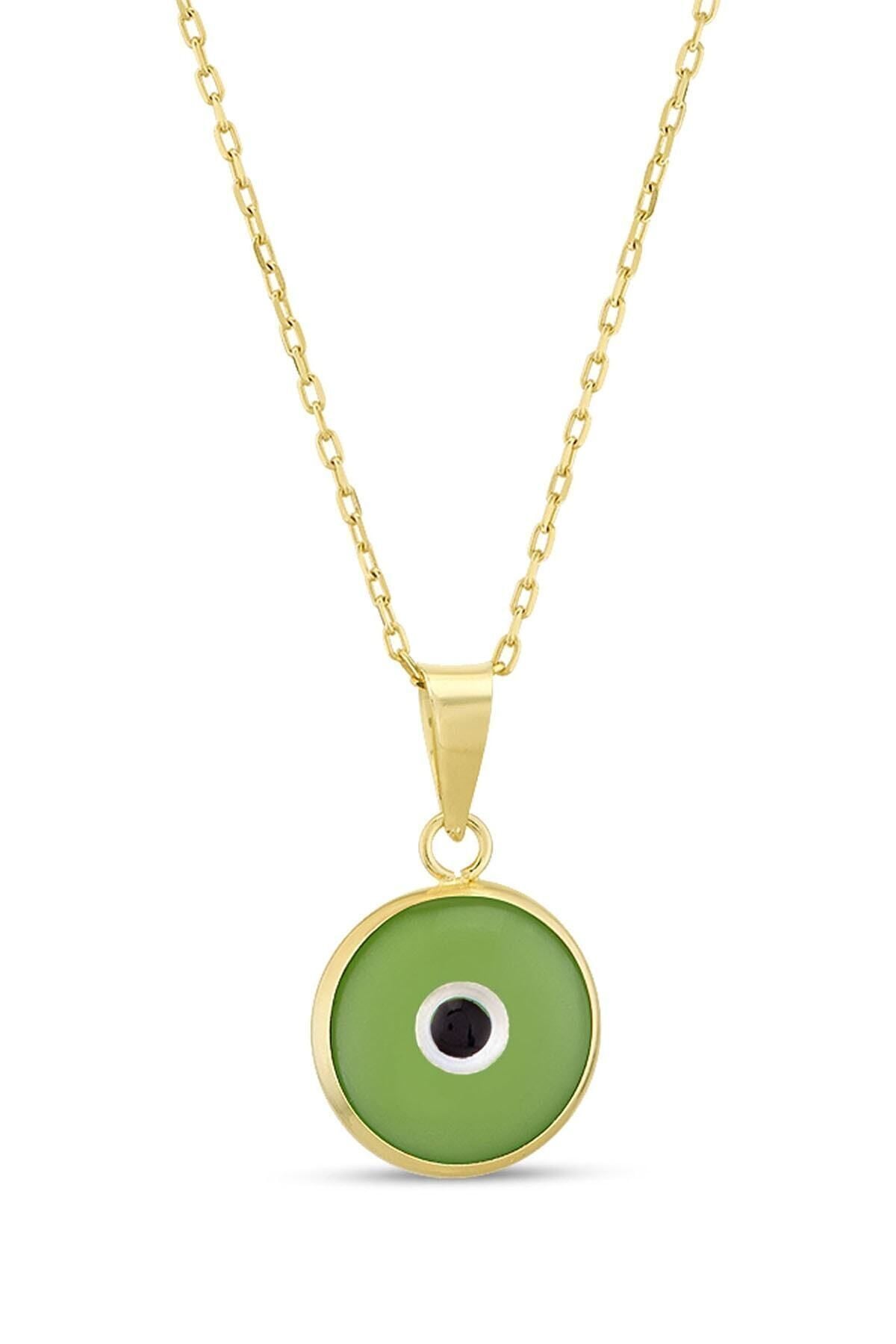 Kadın 14 Ayar Altın Yeşil Taşlı Göz Nazar Kolye