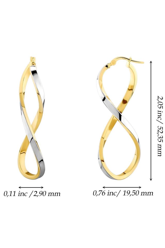 Moom Mücevherat Kadın 14 Ayar Altın 2 Renk Sarı Beyaz Sonsuzluk Küpe