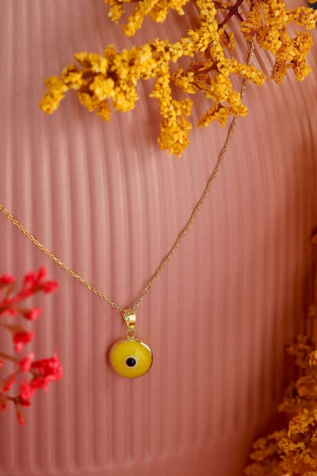 Kadın 14 Ayar Altın Sarı Kanarya Göz Nazar Kolye