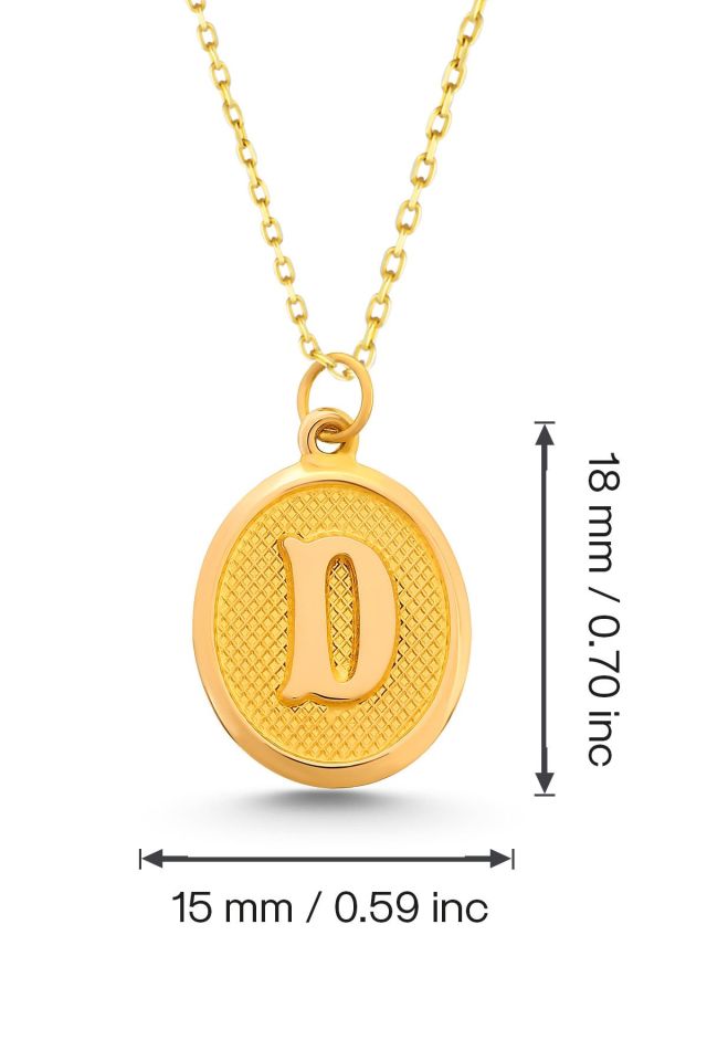 Moom Mücevherat Kadın 14 Ayar Altın Harf Kolye Nostaljik Oval A & Z Harf Altın Kolye Zincirli 42 Cm D