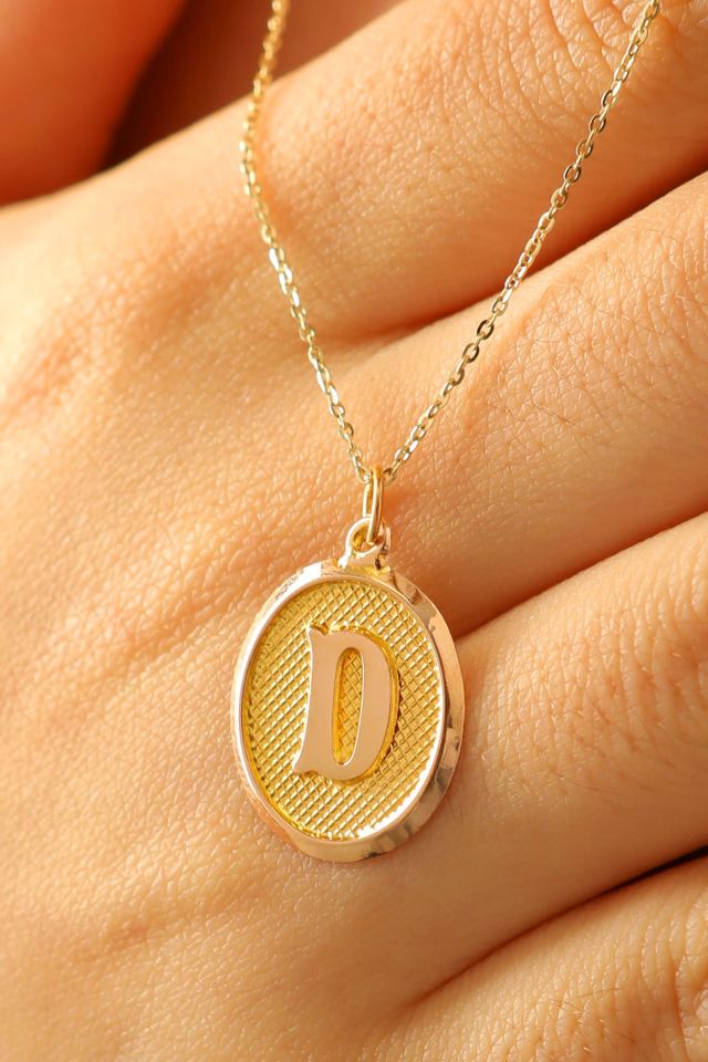 Moom Mücevherat Kadın 14 Ayar Altın Harf Kolye Nostaljik Oval A & Z Harf Altın Kolye Zincirli 42 Cm D